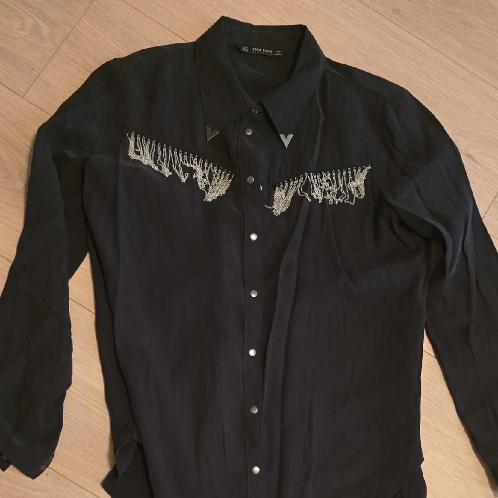 Zara Black Shirt with Silver Embellishments